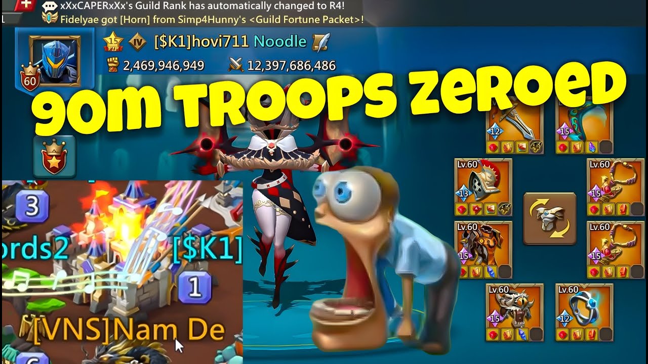 Lords Mobile - 90m troops zeroed in couple hits. 1800% blast accounts in action