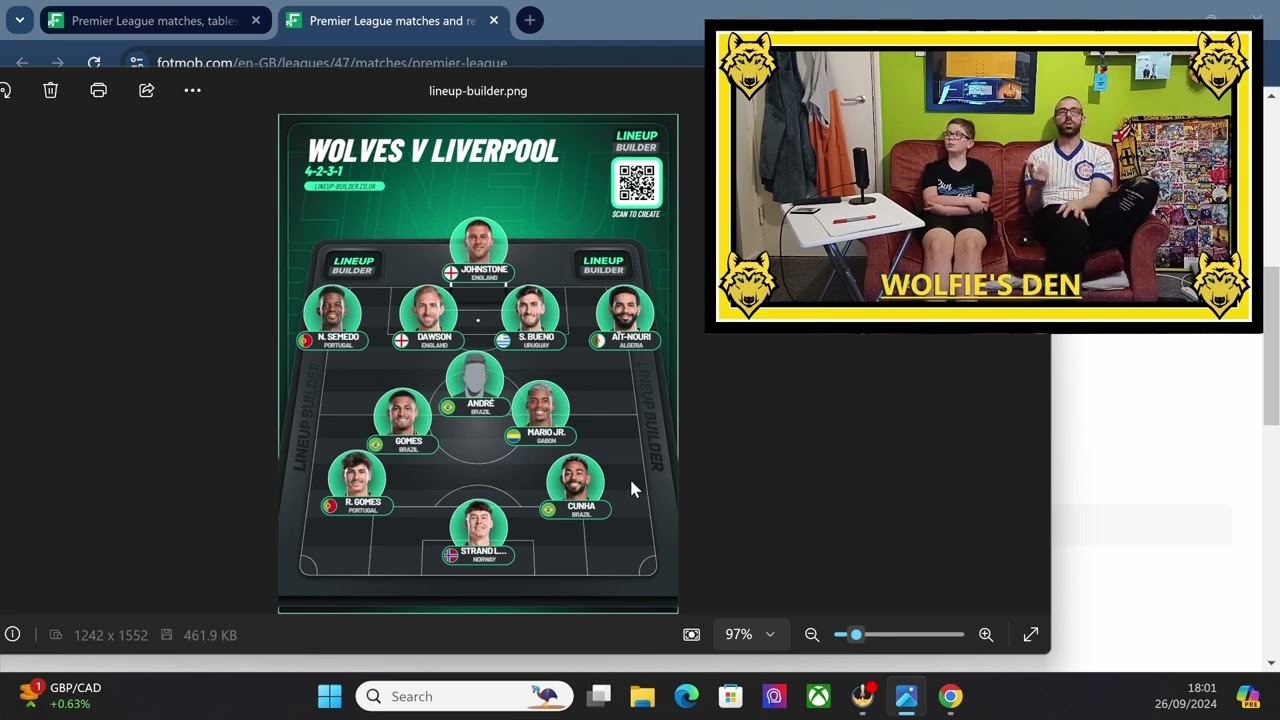 WOLVES V LIVERPOOL LINEUP