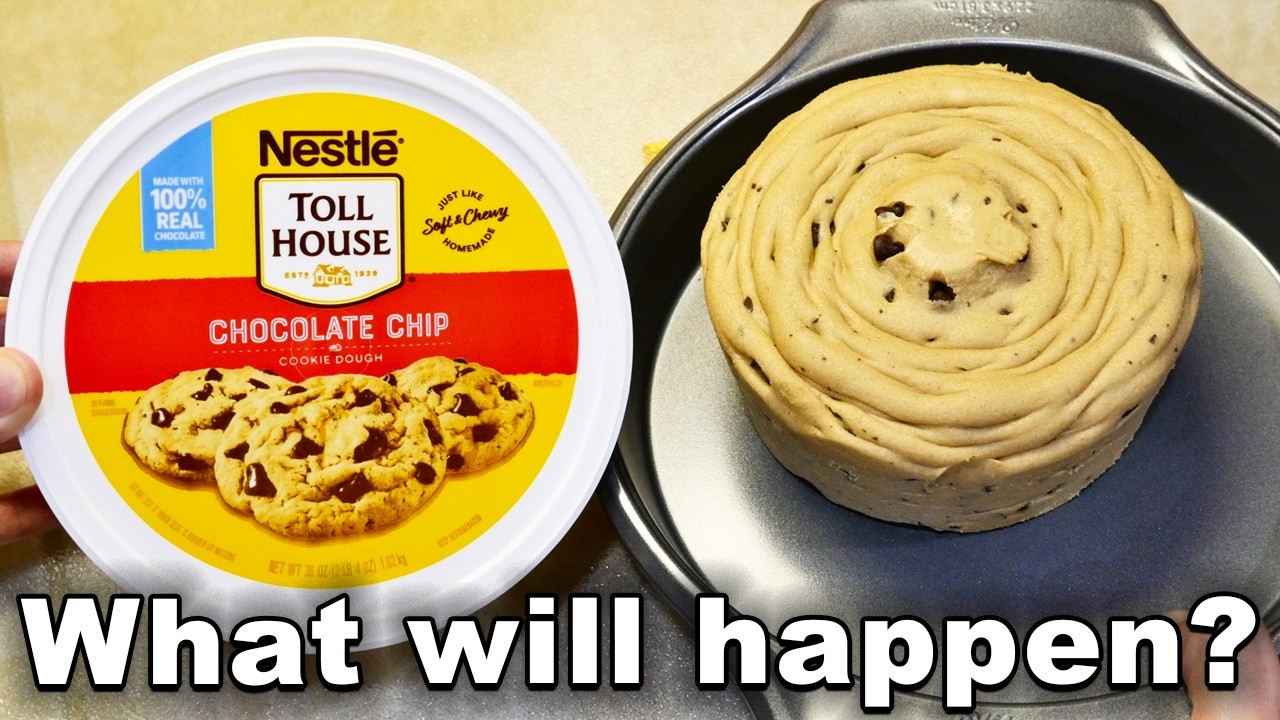 Baking a tub of cookie dough in a cake pan..
