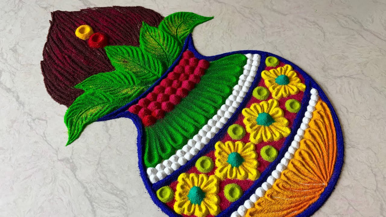 Navratri/ Diwali rangoli designs/ kalash diya rangoli/ satisfying video 