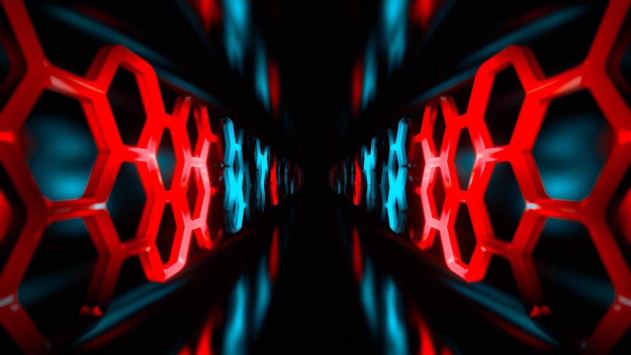 🎬 Визуальный Взрыв 4K | Красно-Синий Шестиугольный Футуристический Коридор &ndash; (Без Звука)