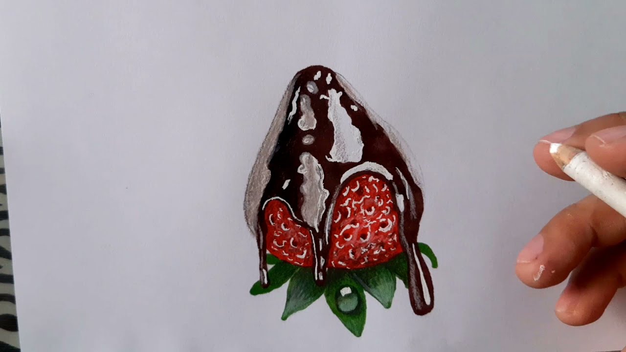 Dibujo realista de una FRESA CON CHOCOLATE | Realistic drawing of a STRAWBERRY WITH CHOCOLATE | HD