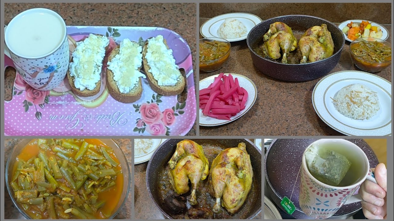 فطار 🍞و غداء ارز و دجاج 🍗 و فاصوليا خضراء يعنى غداء يدفى كدة 🫠🫠