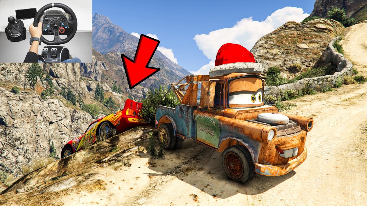 Mater Towing Lightning McQueen | Cars Movie | Steering wheel + Shifter | GTA5 gameplay