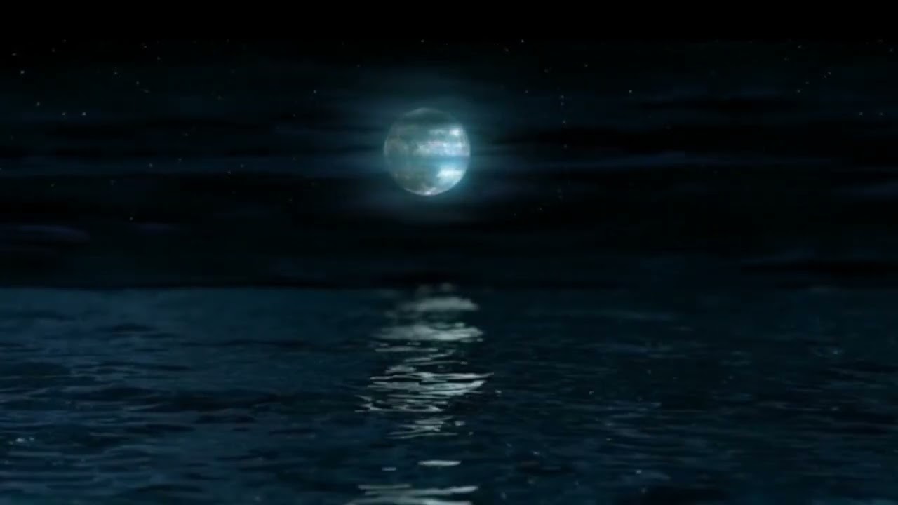 Som instrumental para o sono profundo. Tela escura com lua cheia. 