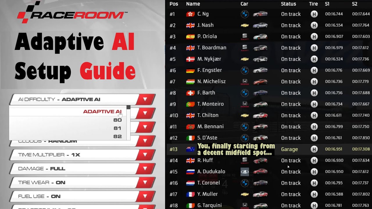 Адаптивный ИИ RaceRoom (R3E): руководство по настройке и пример.