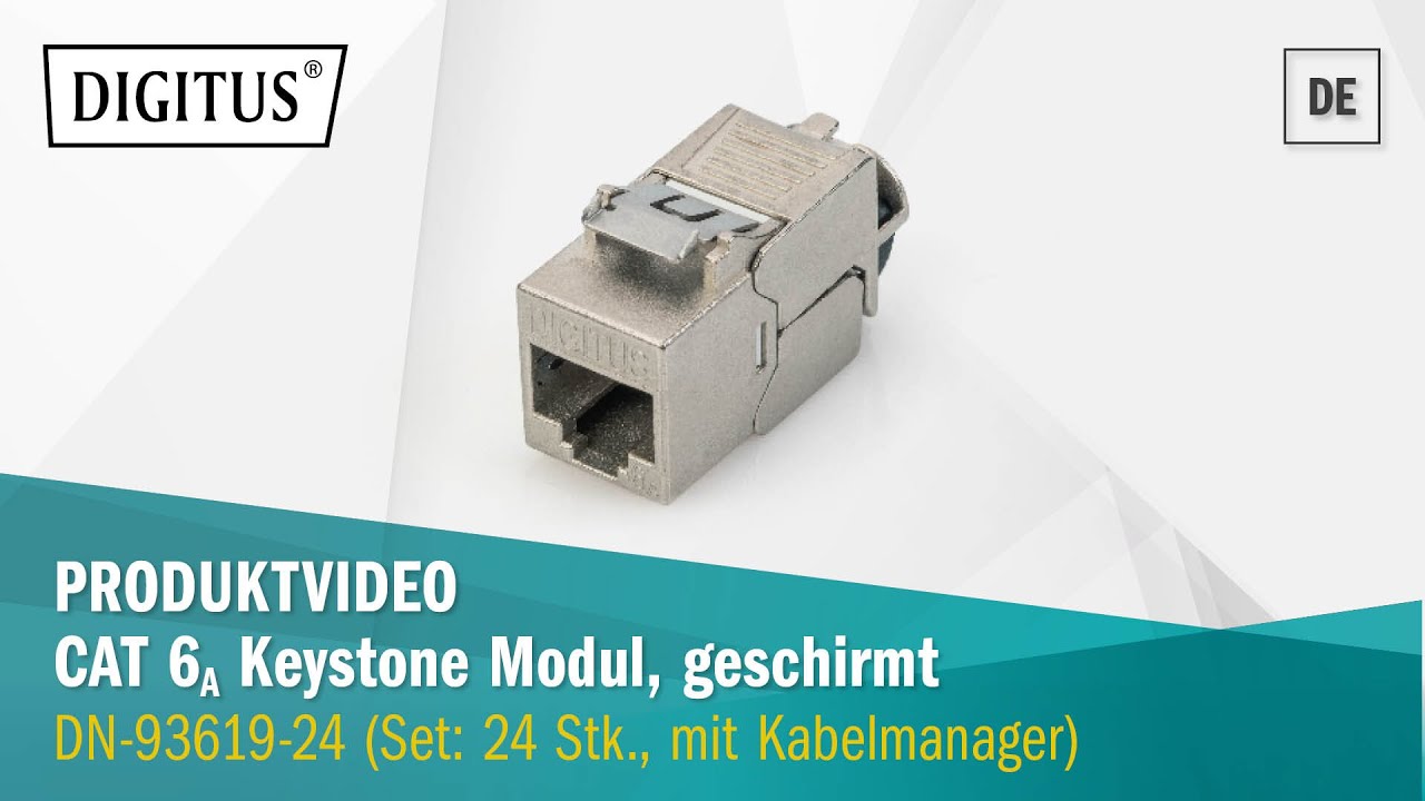 DIGITUS&reg; CAT 6A Keystone Modul, geschirmt, Kabelmanager, Metall-Rasthebel (DN-93619-24)