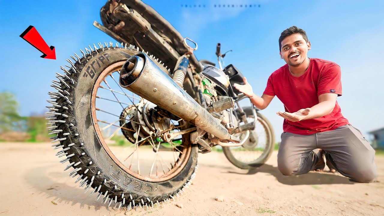 Making Monster Bike Tyre Using 2000 Screws 🔥🔥 స్క్రూ లతో Spike Tyre చేసాము…😱😱 Telugu Experiments