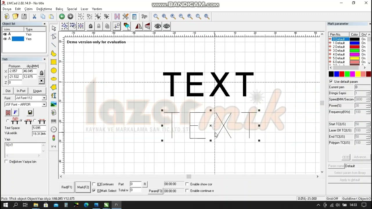 EzCad2 Wobble ile çizgi kalınlaştırma