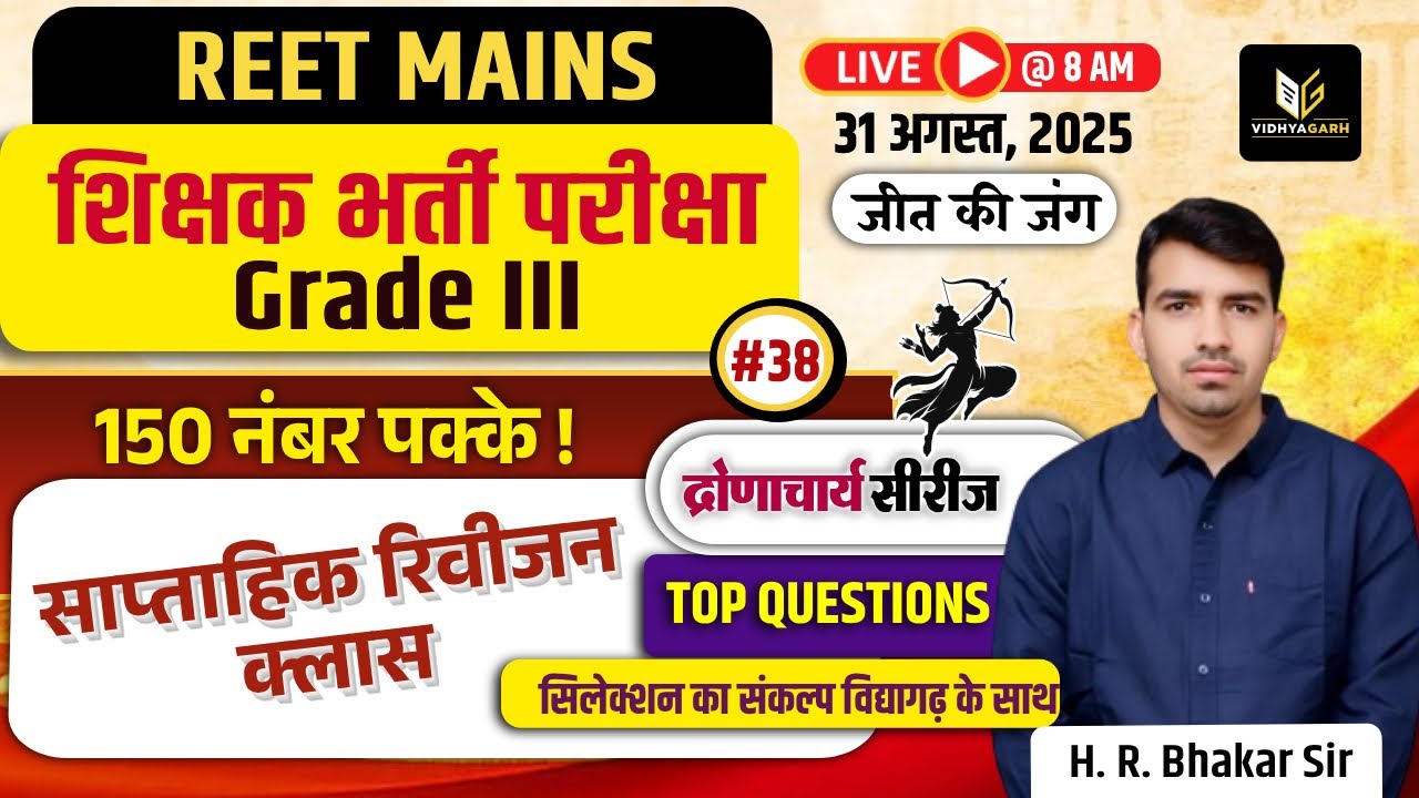 📚REET Mains 3rd Grade Exam | 150 नंबर पक्के #39 समसामयिकी एवं राजस्थान Gk Top MCQ | H. R. Bhakar Sir