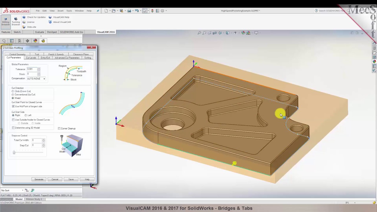 VisualCAM 2017 for SOLIDWORKS Bridges and Tabs