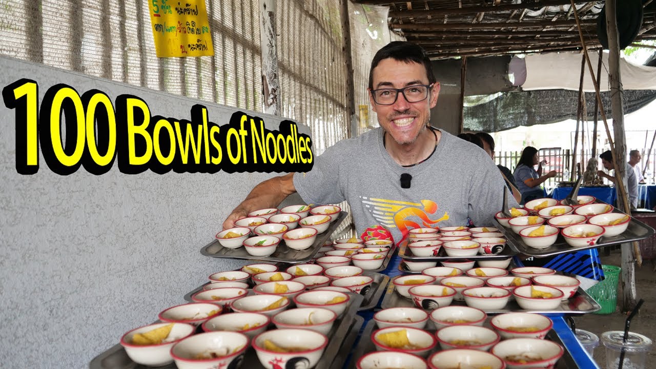🇹🇭 100 BOWLS of Noodles!! Boat Noodle Food Challenge in Thailand