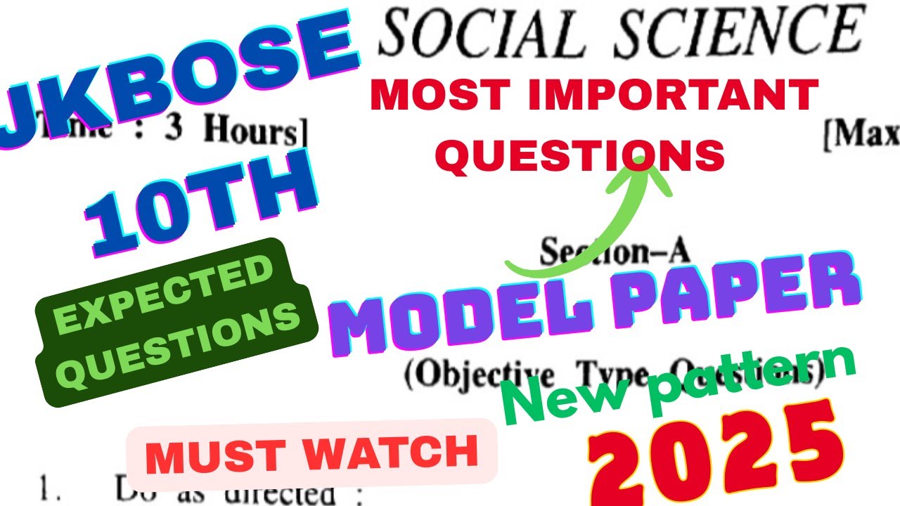 JKbose class 10th social science important questions 2025 | Social science guess paper class 10th