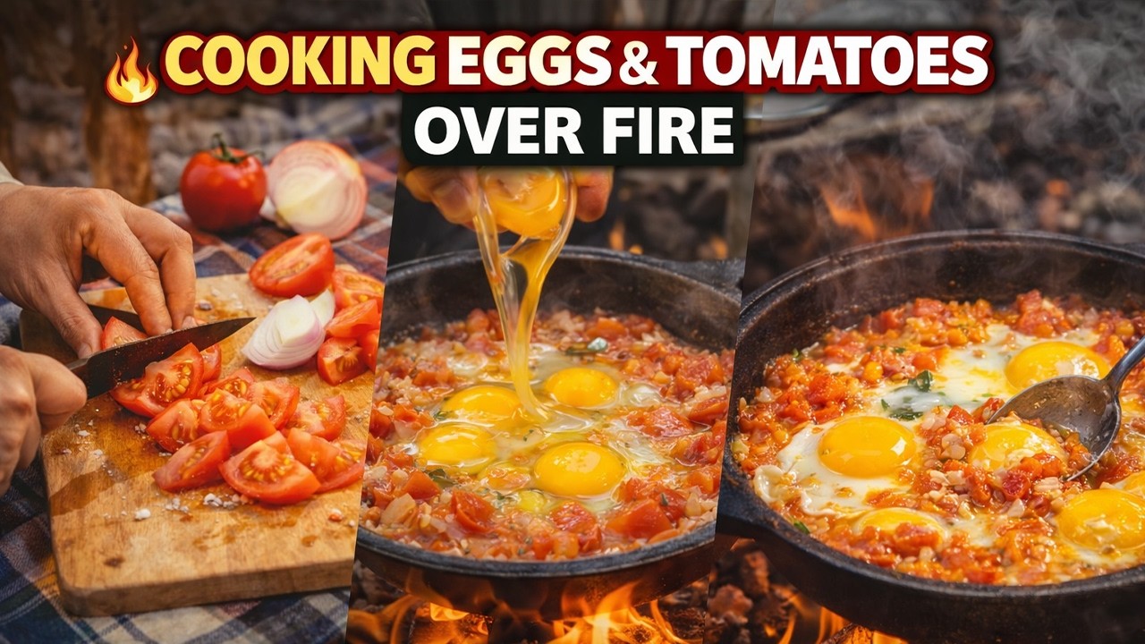 Cooking Eggs & Tomatoes Over Fire