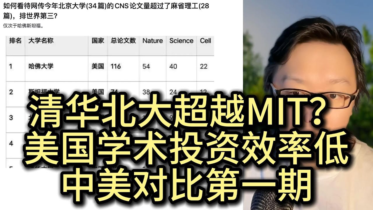 立党中美对比第一期：清华北大超越麻省理工？中美学术投资效率差距有多大？为什么中国大学快速崛起？美国大学教育有哪些问题？
