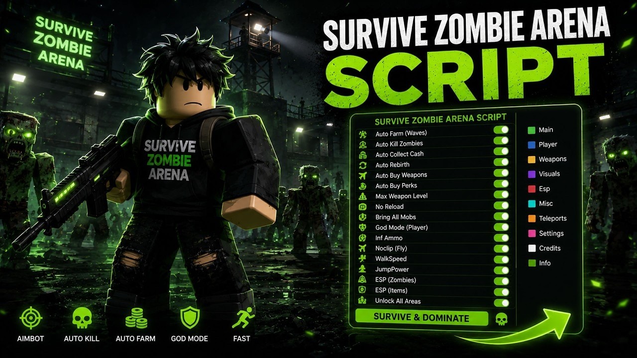 Survive Zombie Arena Script | ROBLOX SURVIVE ZOMBIE ARENA SCRIPT 2026 &ndash; AUTO KILL + INFINITE AMMO