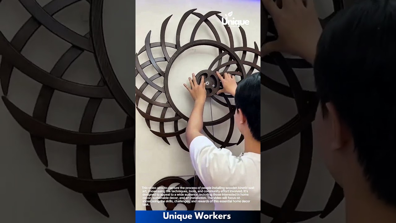 Wooden kinetic wall art: people installing kinetic wall art