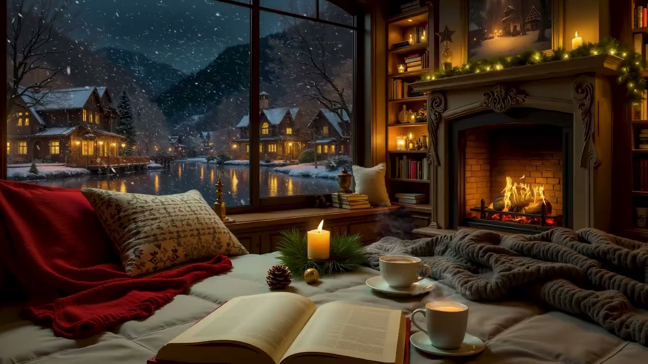 Уютная зимняя джазовая музыка ❄ Атмосфера потрескивания камина в теплом домике
