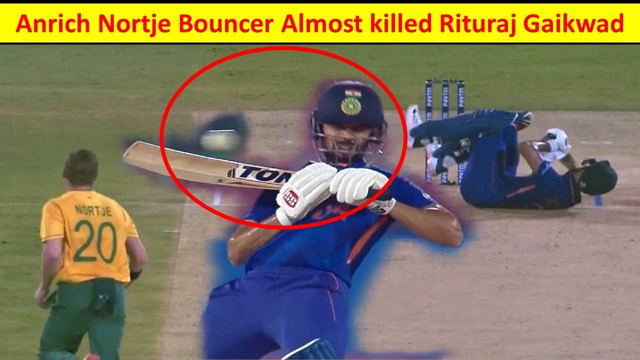 Anrich Nortje Bouncer Almost killed Ruturaj Gaikwad | Nortje Quick Bouncer to Ruturaj Gaikwad