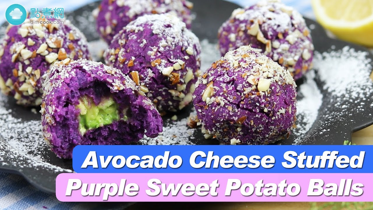Avocado Cheese Stuffed Purple Sweet Potato Balls