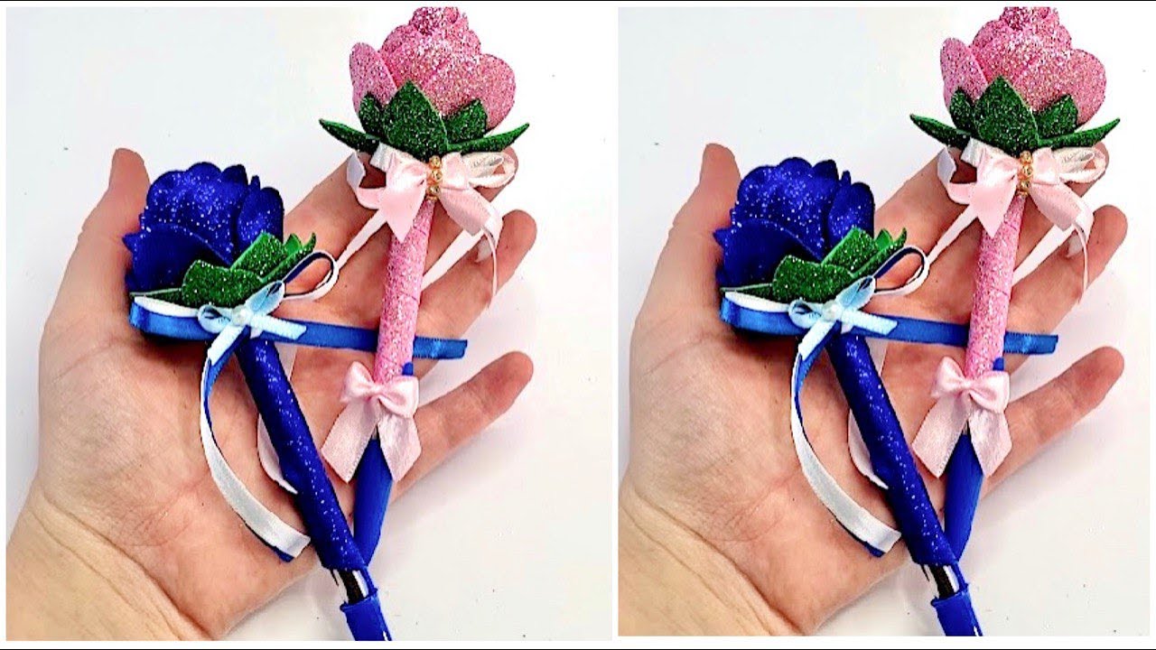 COMO FAZER CANETA DECORADA COM ROSA DE E.V.A | SHOW DE ARTESANATO EM EVA