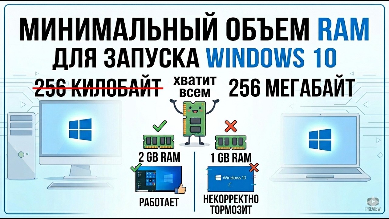 Минимальный объем RAM для запуска Windows 10