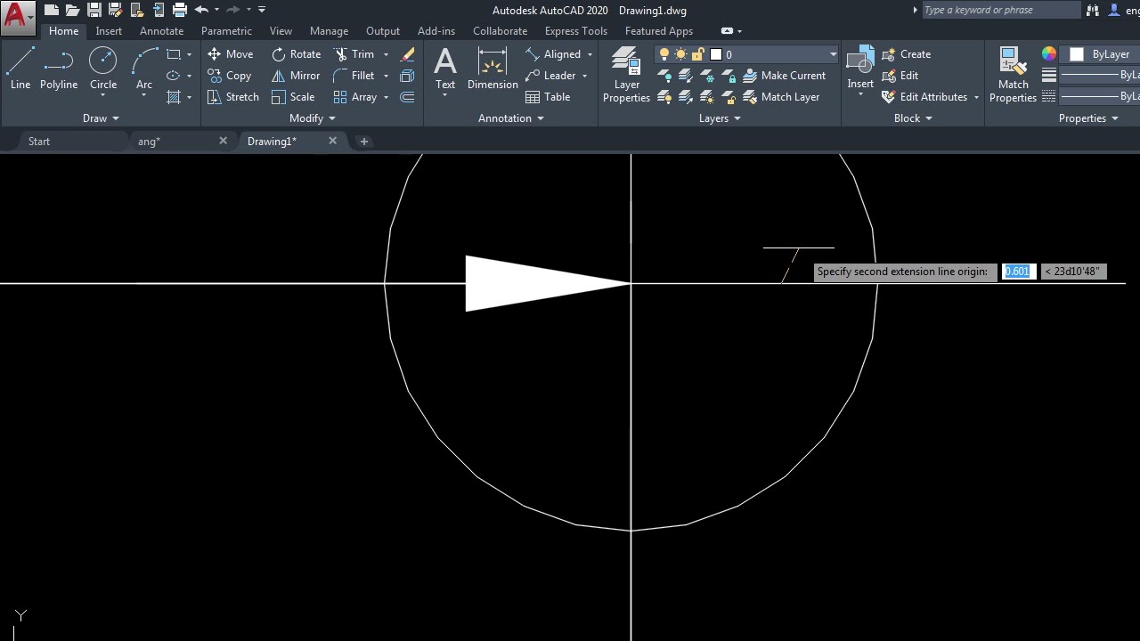 Medindo/cotando ângulo e distância no AutoCAD