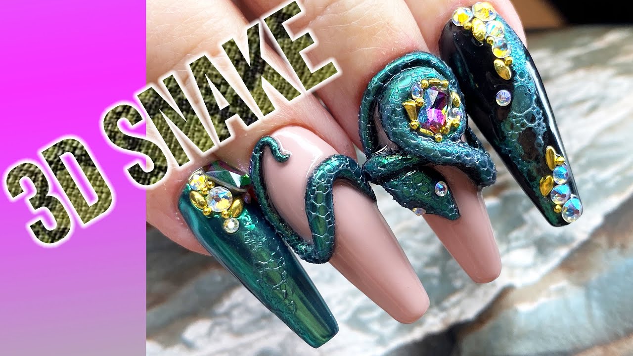 3D акриловые ногти в форме змеи - Slytherin Nails