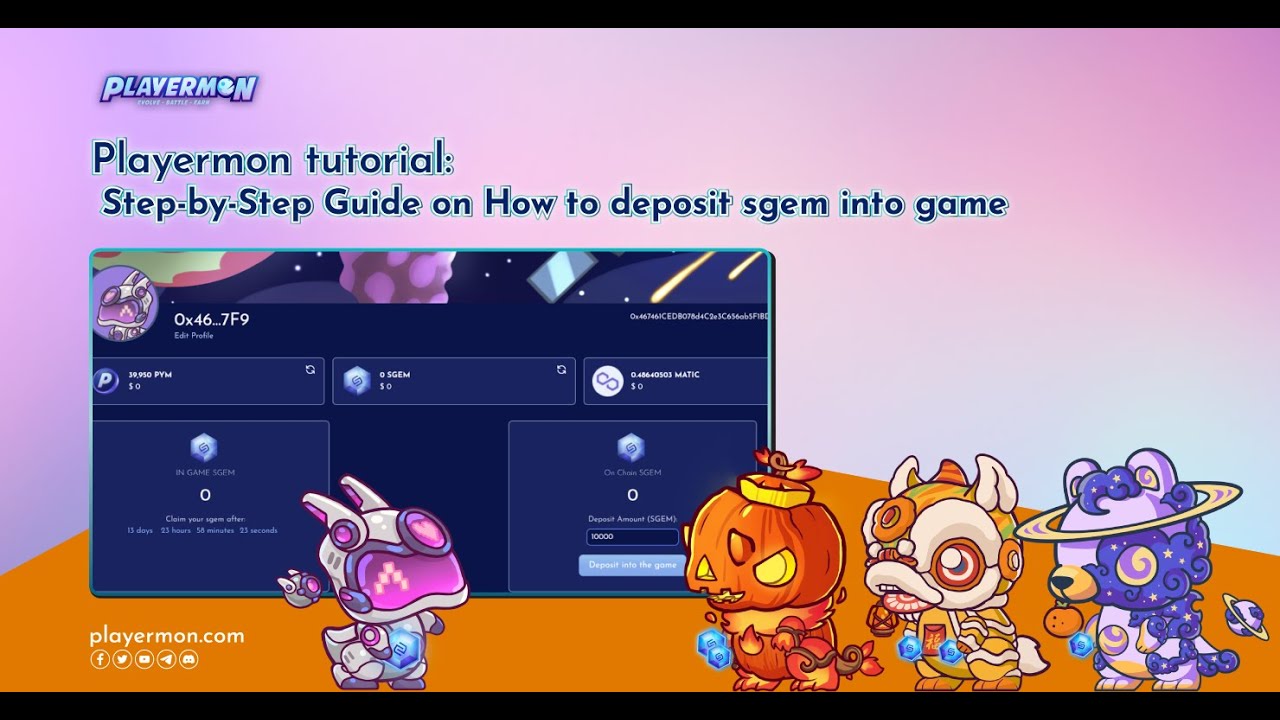 Playermon tutorial: Step by step guide on how to deposit on chain SGEM  into game