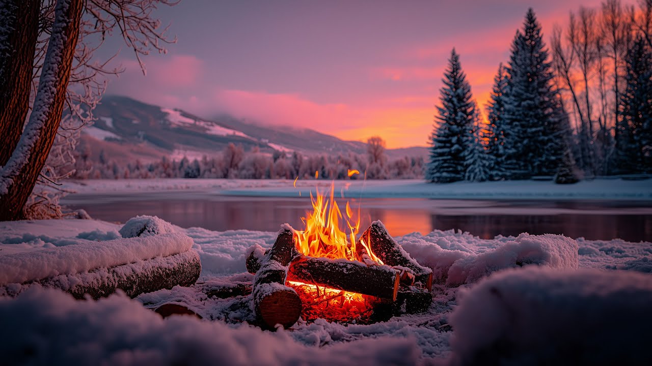 ❄️ Quiet Winter Campfire 4K. Cozy Crackling Fire & Calm Ambience for Deep Relaxation