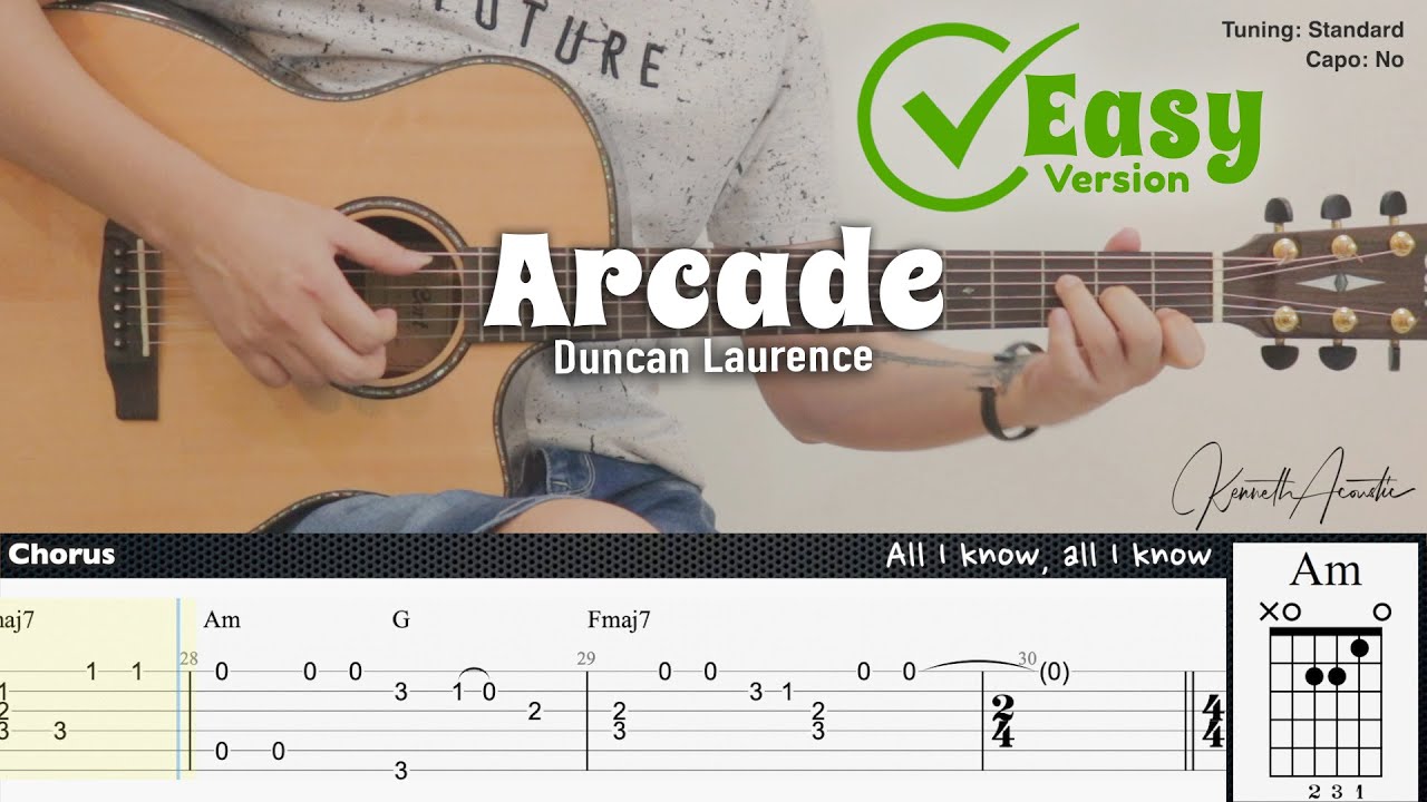 Arcade (Easy Version) - Duncan Laurence | Fingerstyle Guitar | TAB + Chords + Lyrics