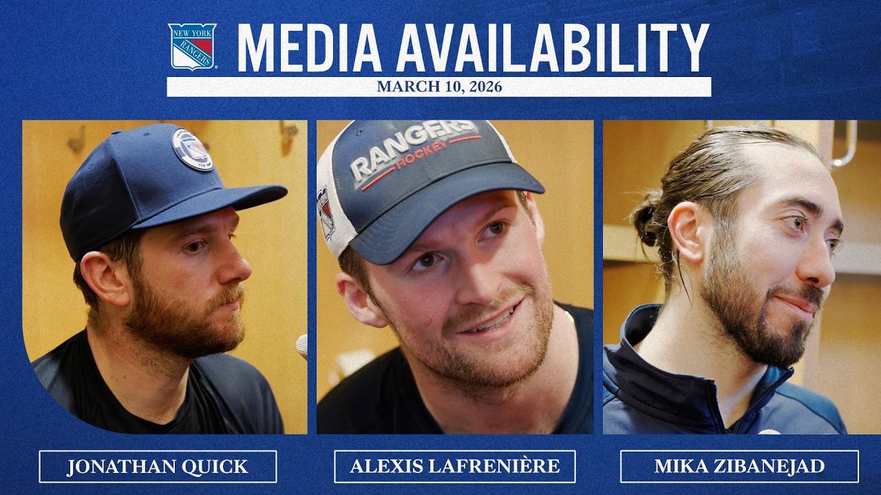 NYR vs CGY: Jonathan Quick, Alexis Lafrenière & Mika Zibanejad Postgame Media Avail. | Mar 10, 2026