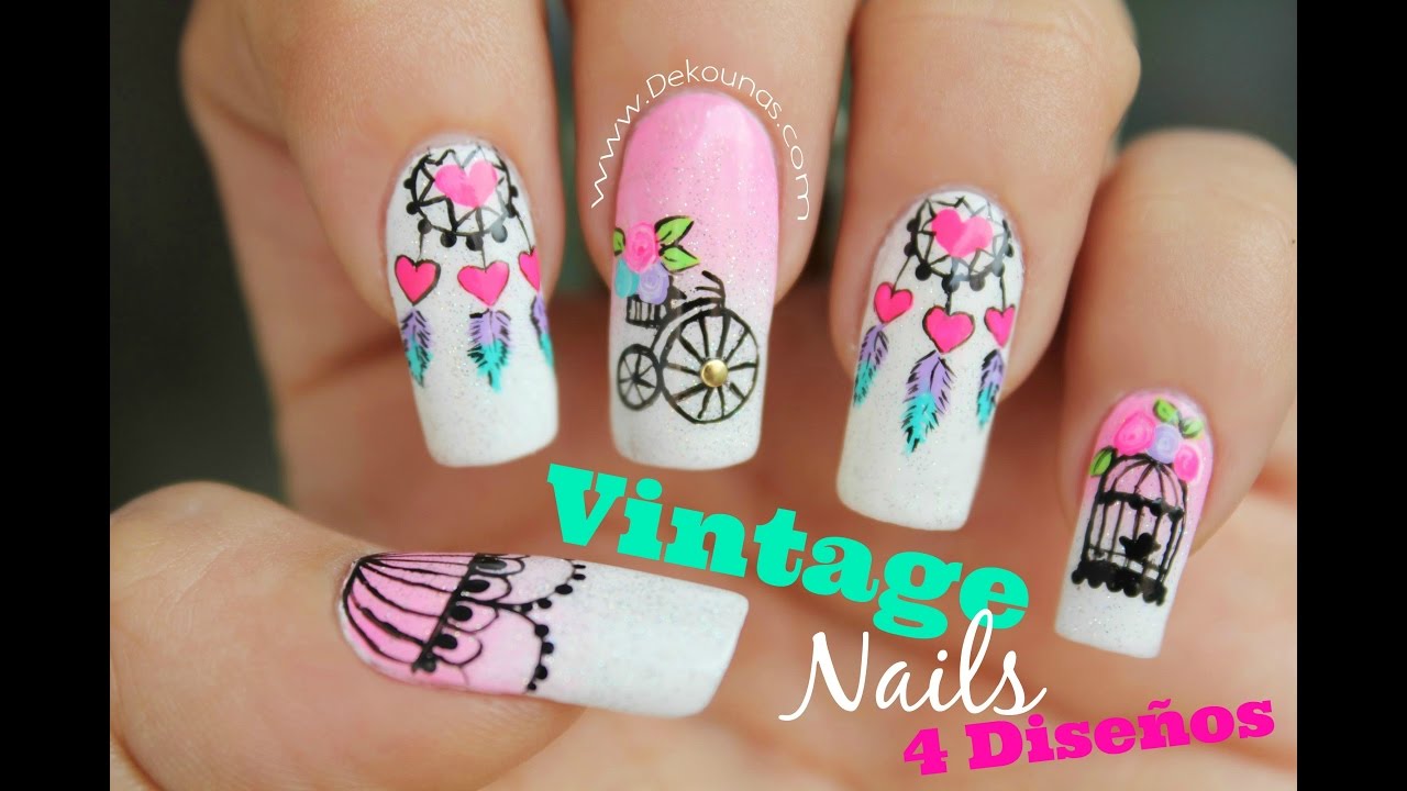 Decoración de uñas vintage 4 Diseños - Vintage nail art