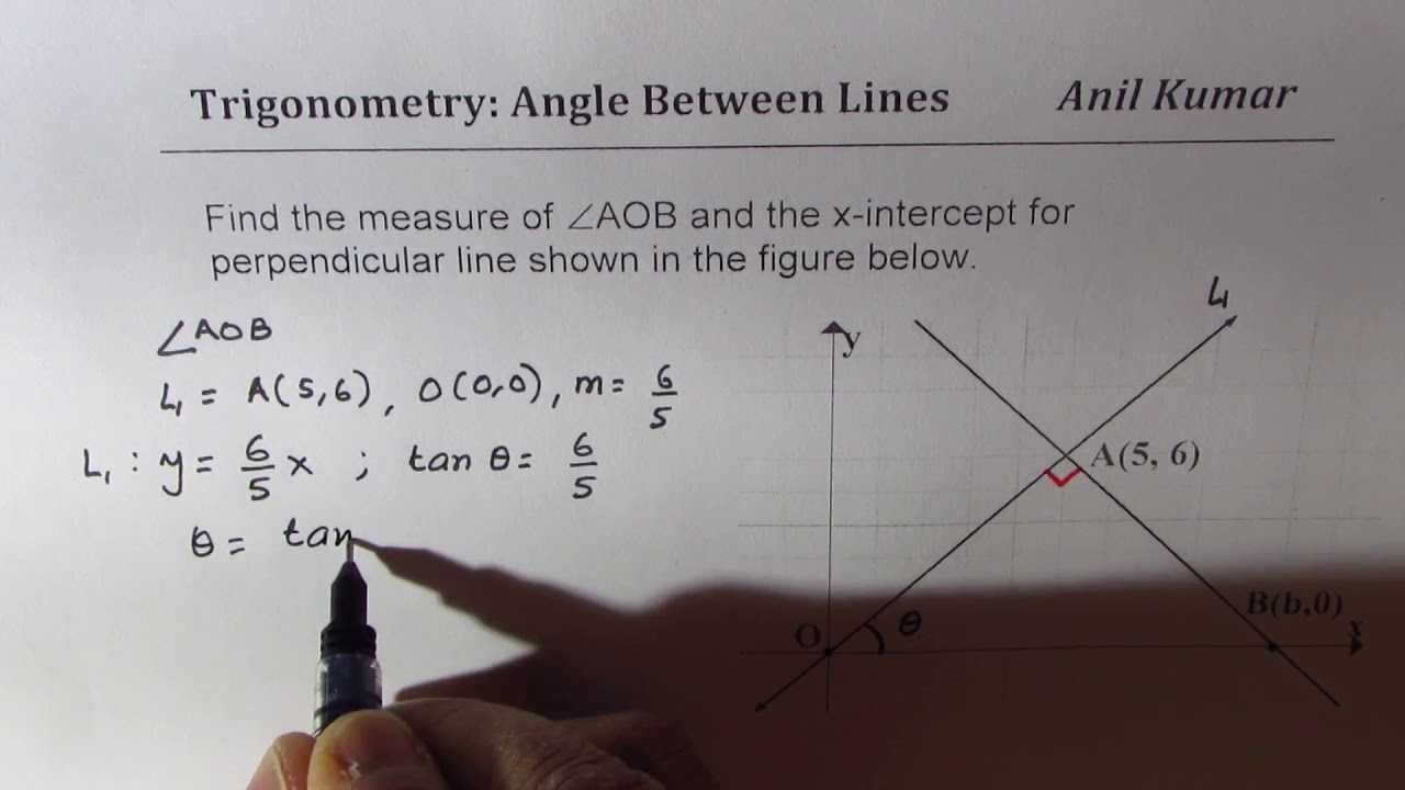 Find Angle of the line  X intercepts of perpendicular Lines