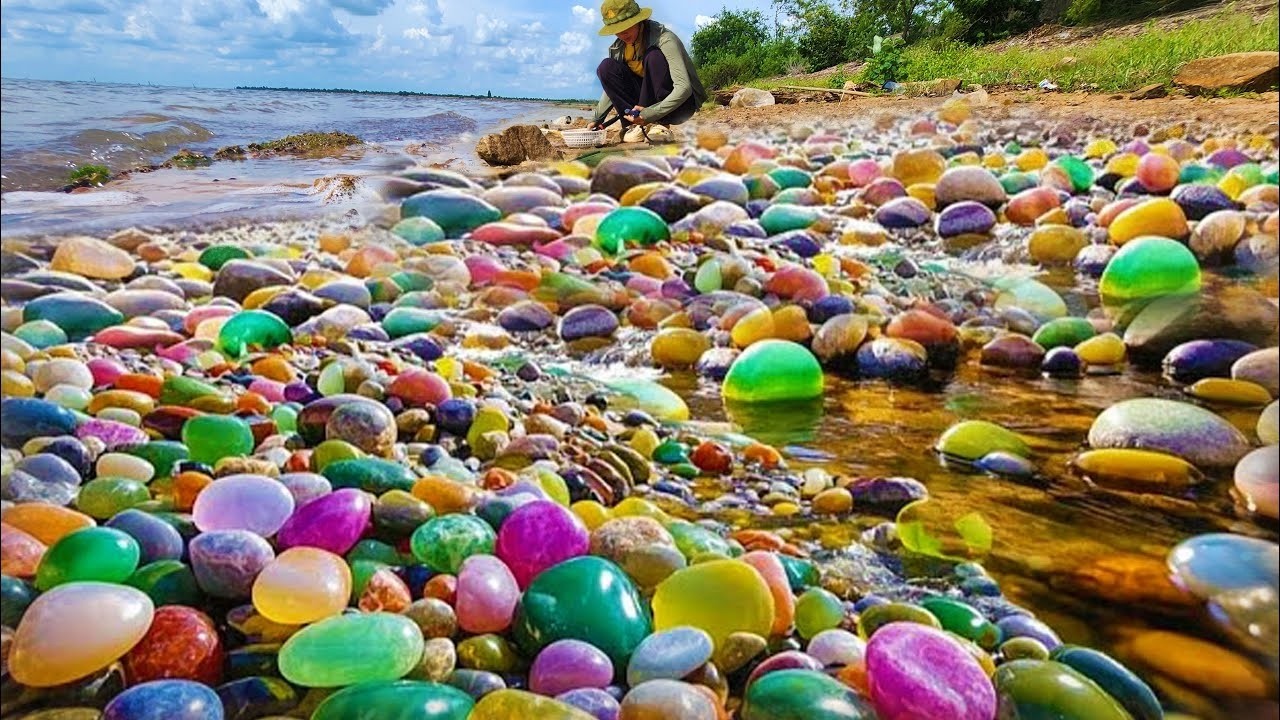OMG A number of crystals grew inside the cliff, at the beach and were polished into balls