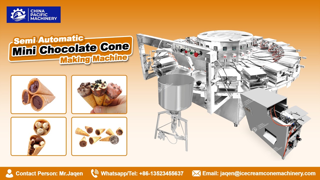 Bite Sized Chocolate Filled Waffle Cone Making Machine|Mini Chocolate Sugar Cone Making Machine