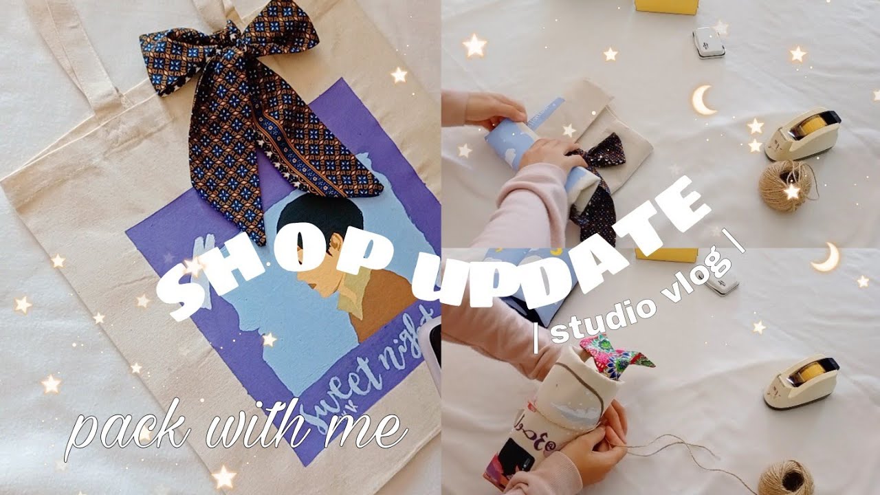 shop update | studio vlog,totebags and custom design, pack with me✨ read captions for FAQ