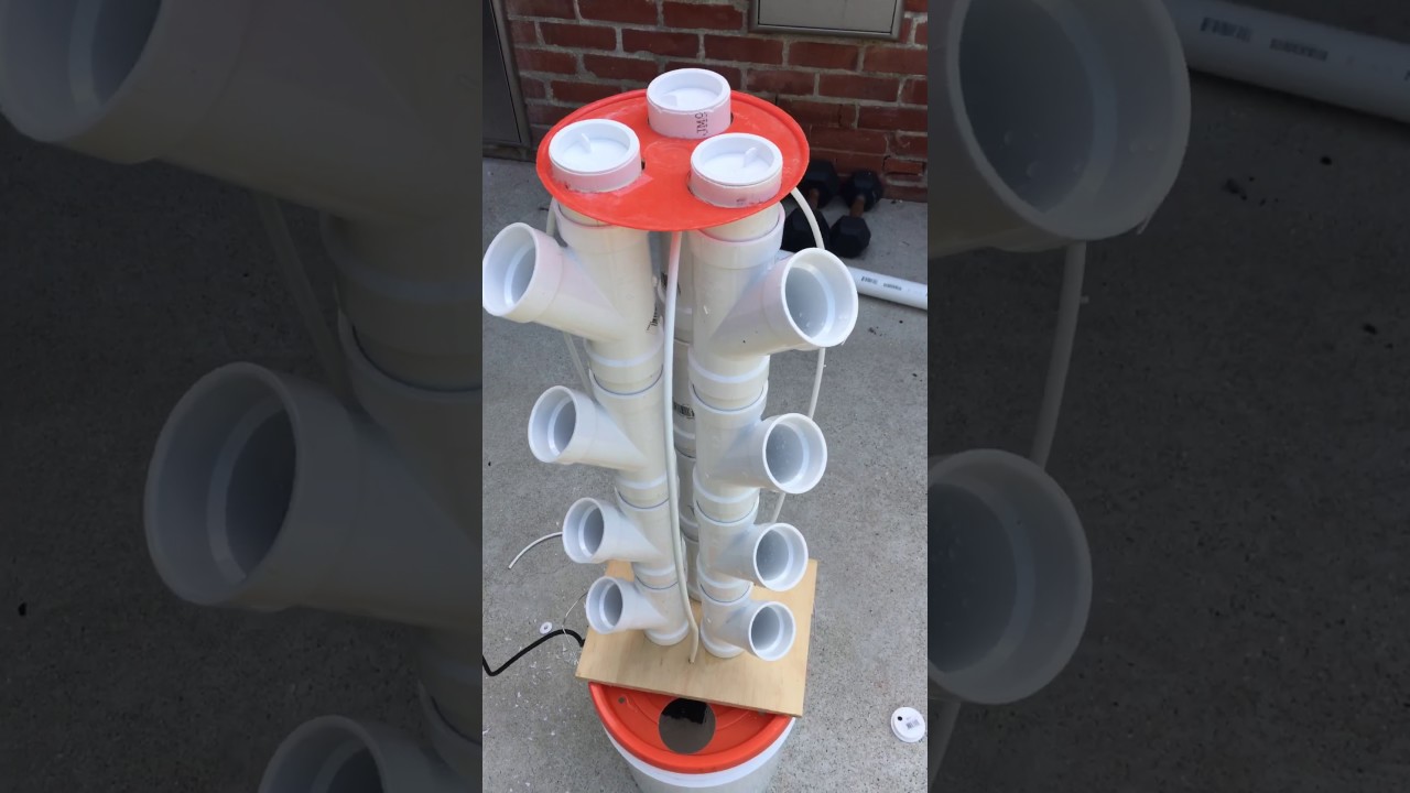 Vertical hydroponic grow tower using 2 inch PVC wye and 5-Gal bucket