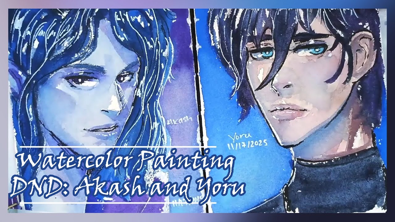 Painting DND characters with watercolors || Akash and Yoru