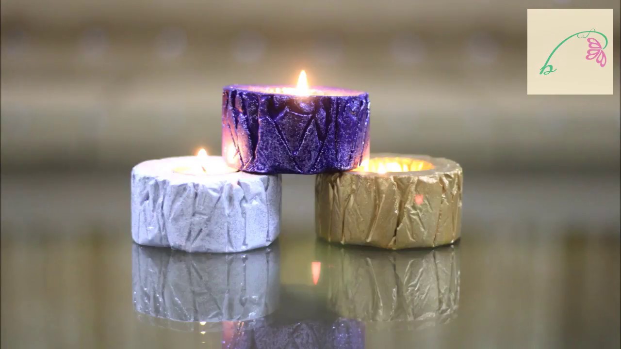 DIY Cement Candle holder with wood texture