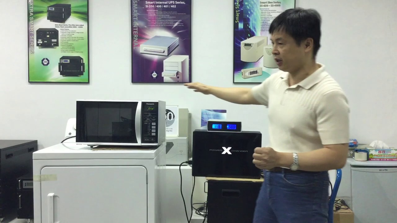 Converting 220V / 50Hz to 120V / 60Hz, using a voltage and frequency converter, microwave demo