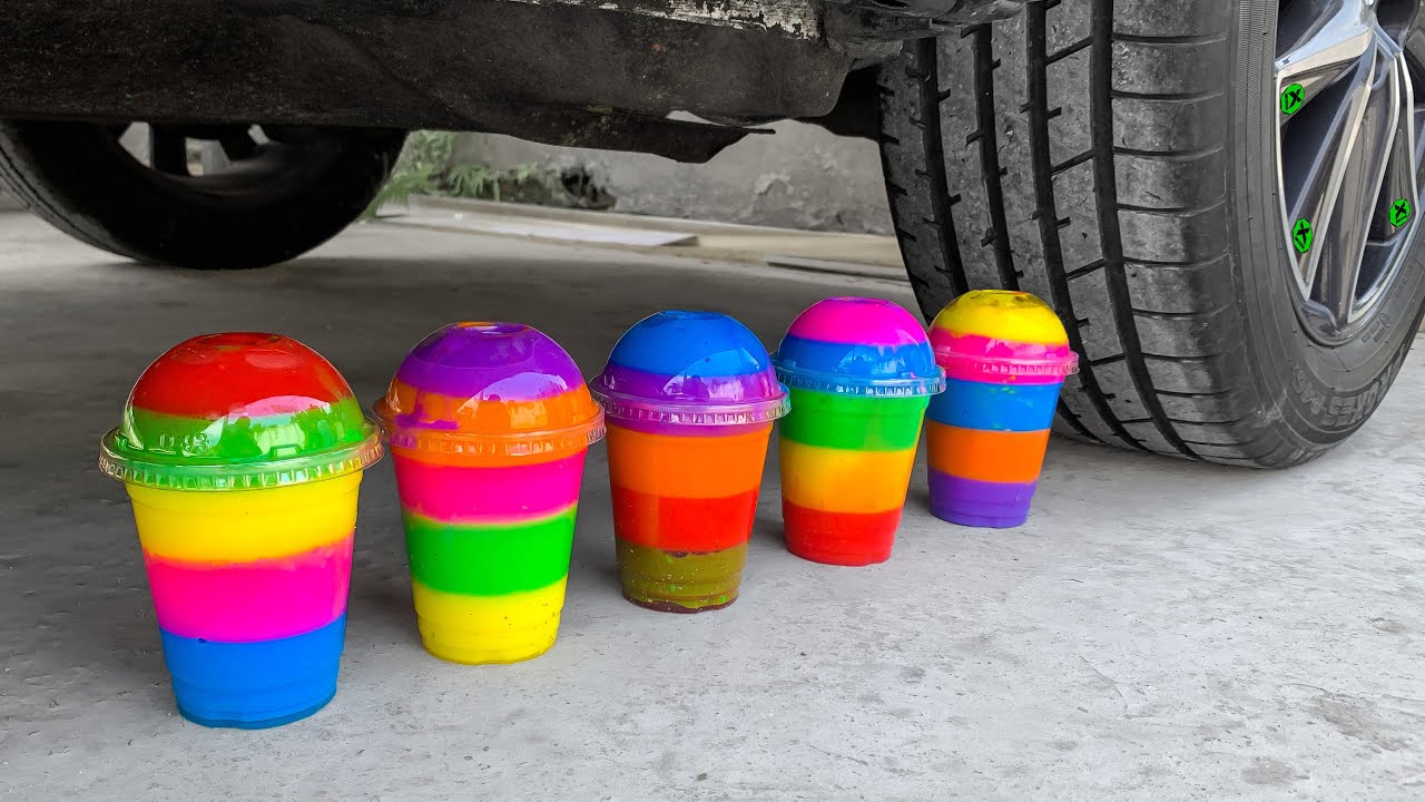 💥 Funny Crushing Experiment Color Jelly Cup vs Car! Crushing Crunchy, Soft Things with Car! 💦💦💦