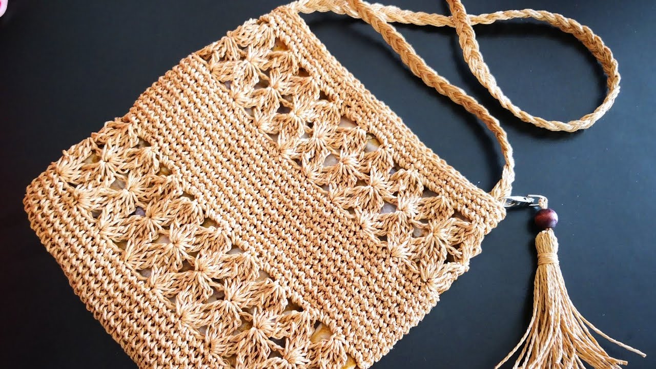 Kağıt İple Çiçek Şeritli Çanta Yapımı/ Jasmine Stitch Cross Bag