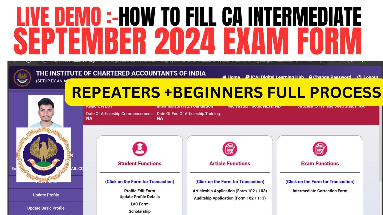 live Demo :- How to Fill CA intermediate September 2024 Exam Form | CA inter Exam Form process 2024