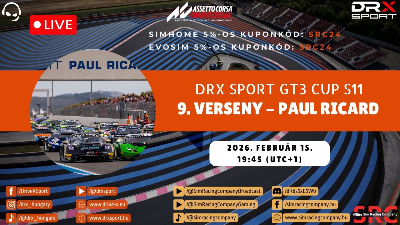 Sim Racing Company - DRX Sport GT3 Cup 2025/2026 S11: 9. verseny | Paul Ricard