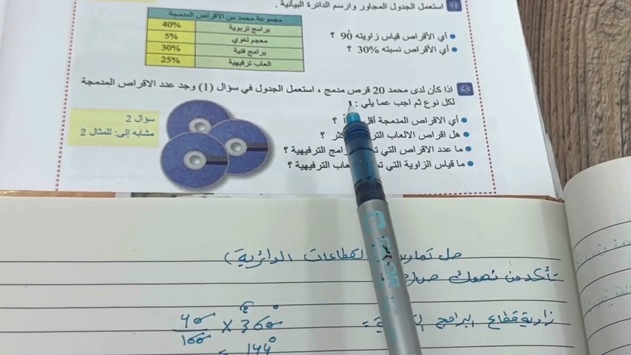 حل تمارين القطاعات الدائرية ص 72 رياضيات الاول متوسط الجزء الثاني ، ست مريم