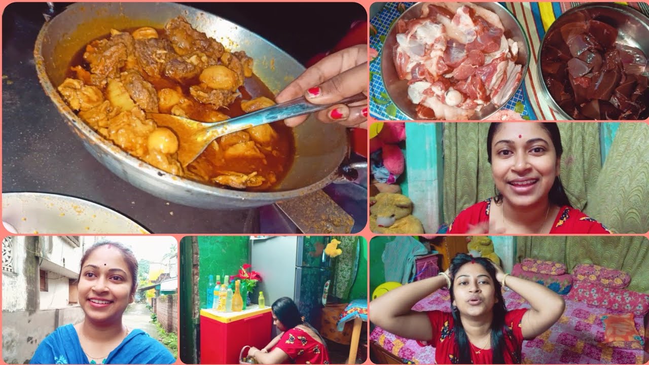 রবিবার মানেই খাসীর মাংসের লাল কারি//রান্না করতে করতে ভিজে ভাত হয়ে গেলাম।