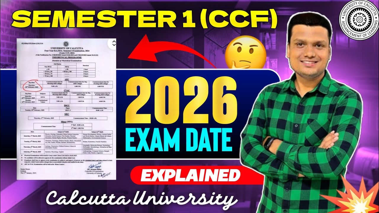 Semester -1 Ccf Exam Date😳| 2026 Exam Date | Free Crash Course| Calcutta University 
