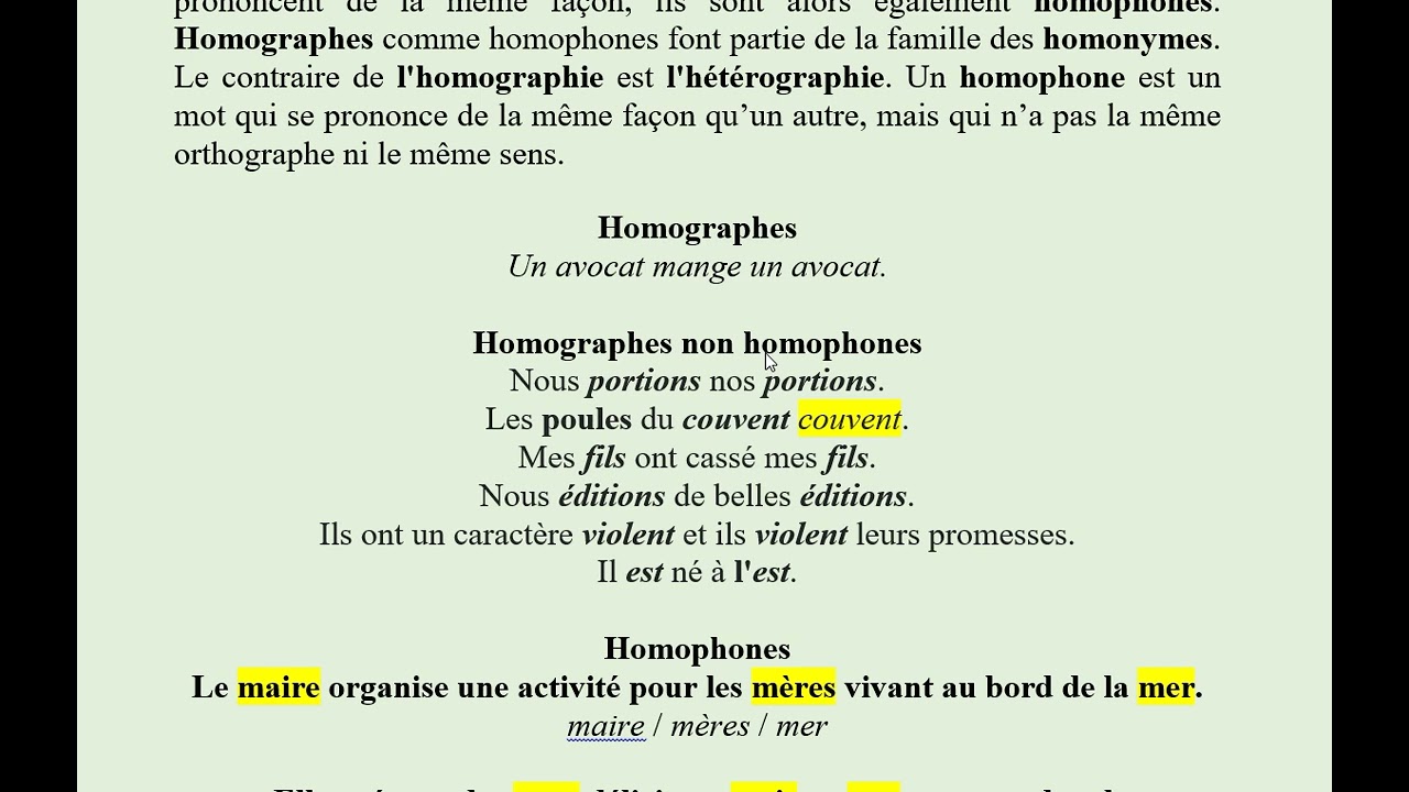 HOMOGRAPHE ET HOMOPHONE