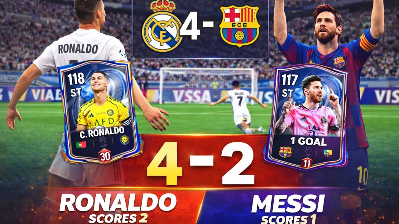 Real madrid vs Barcelona match, score line 4-2 , Ronaldo scores a brace and Messi scores 1 goal